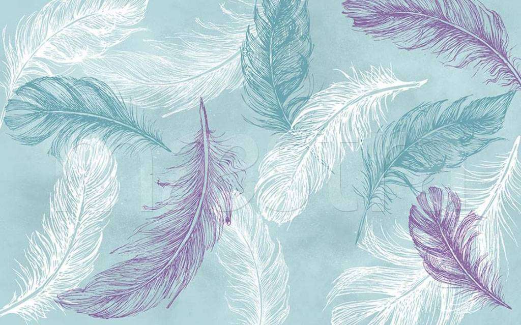 Фотообои в интерьере перья холодные  15-499 фото