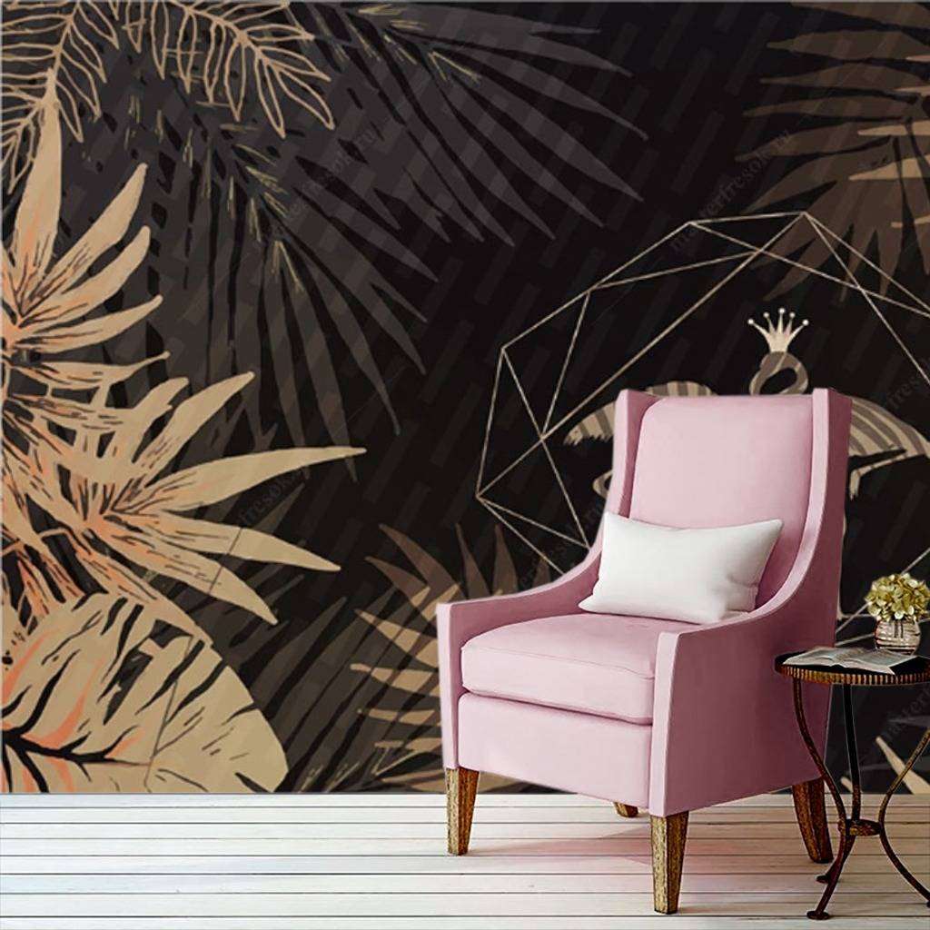 Фотообои в интерьере золотые фламинго  15-545 фото