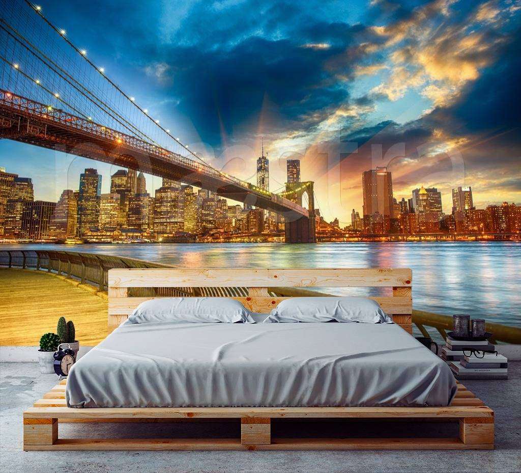 Фотообои в интерьере закат над бруклинским мостом  9-814 фото