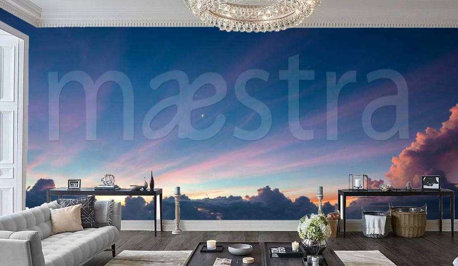 Фотообои Сиреневые лучи на темном небе  9-315