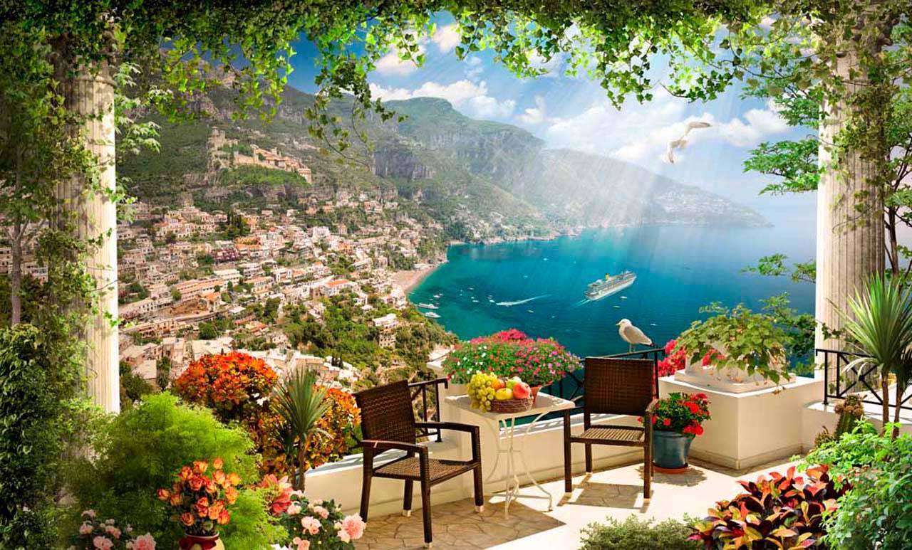 Фотообои в интерьере вид с террасы на море  11-003 фото