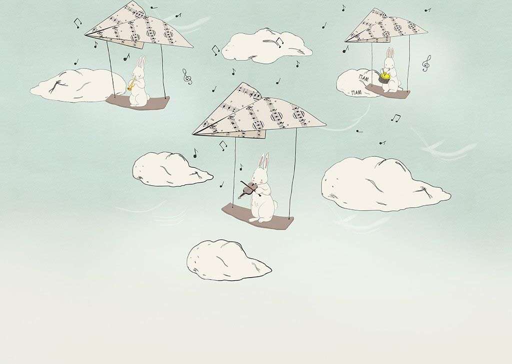 Фотообои в интерьере музыкальные зайчата  14-606 фото