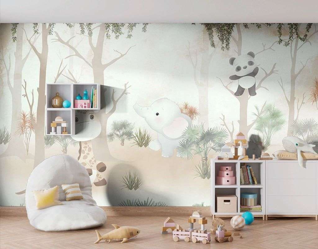 Фотообои в интерьере детские лес со зверушками   12-1606 фото