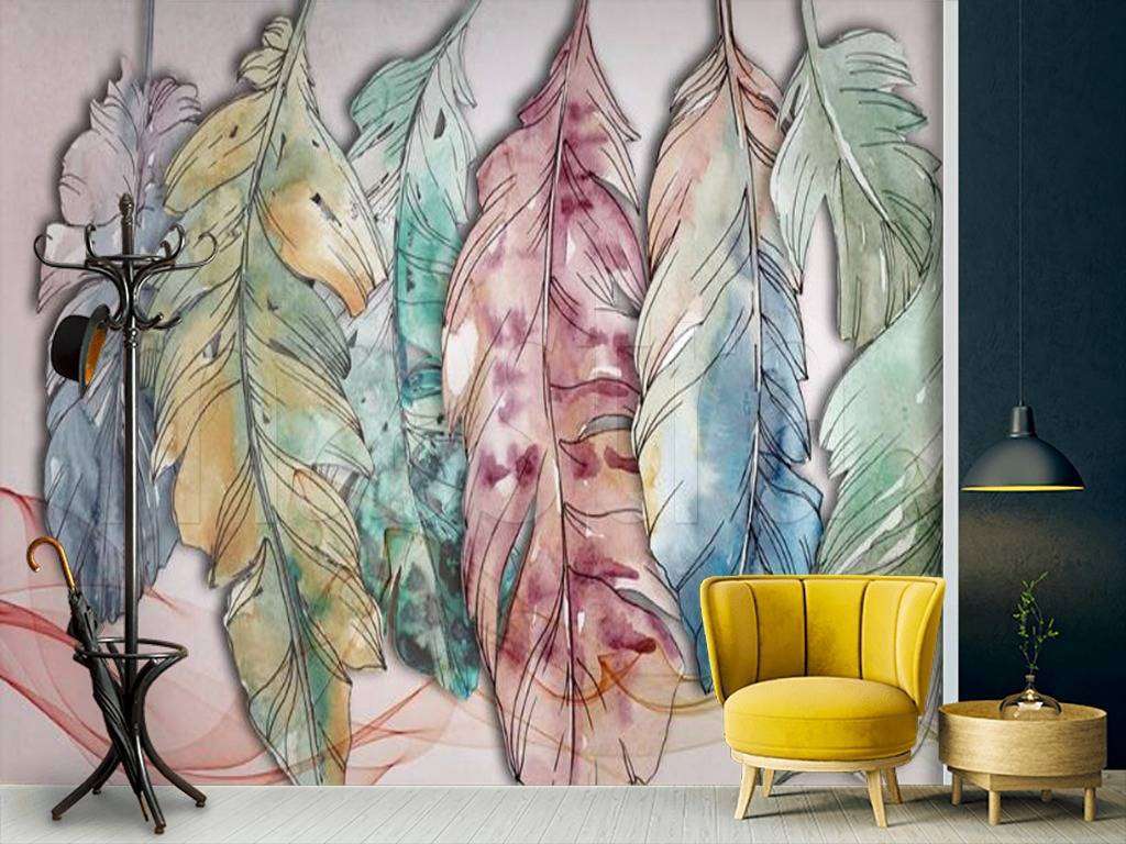 Фотообои в интерьере перья рисунок  15-495 фото