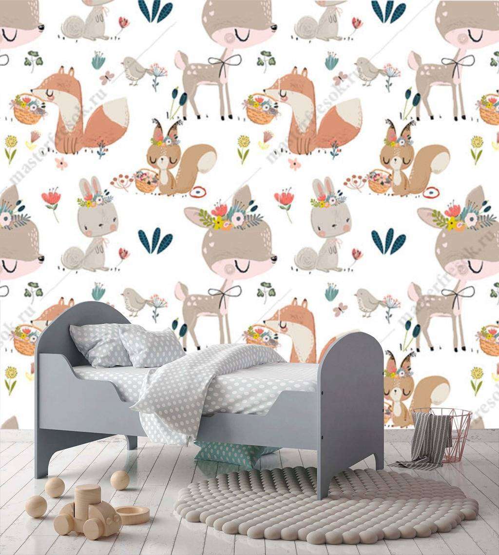 Фотообои в интерьере лисичка с оленем  12-667 фото