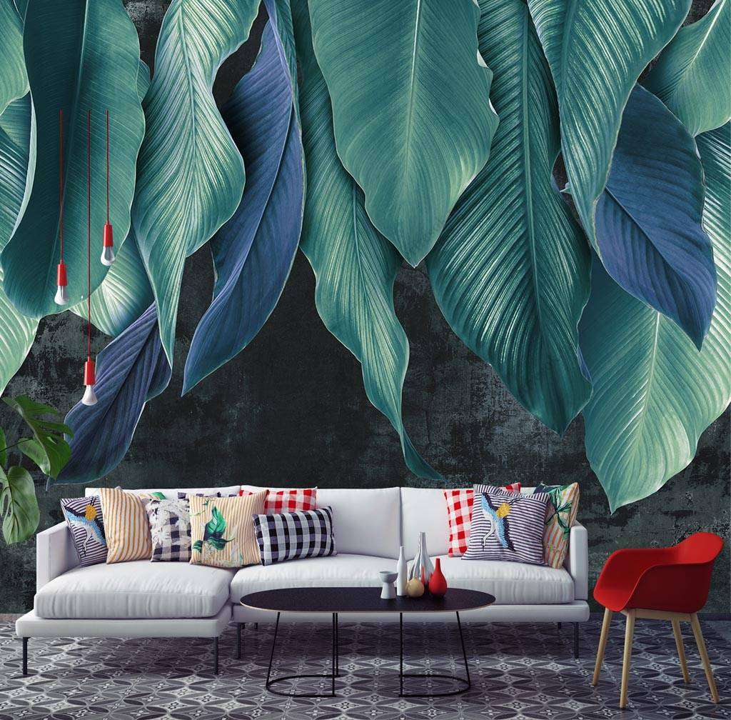 Фотообои Бесшовные обои на стену:  Зеленые тропические листья. Артикул: 9-1272  