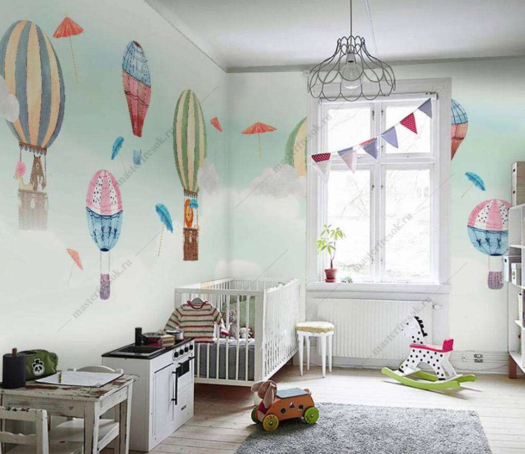 Фотообои в интерьере животные на воздушных шарах  16-018 фото