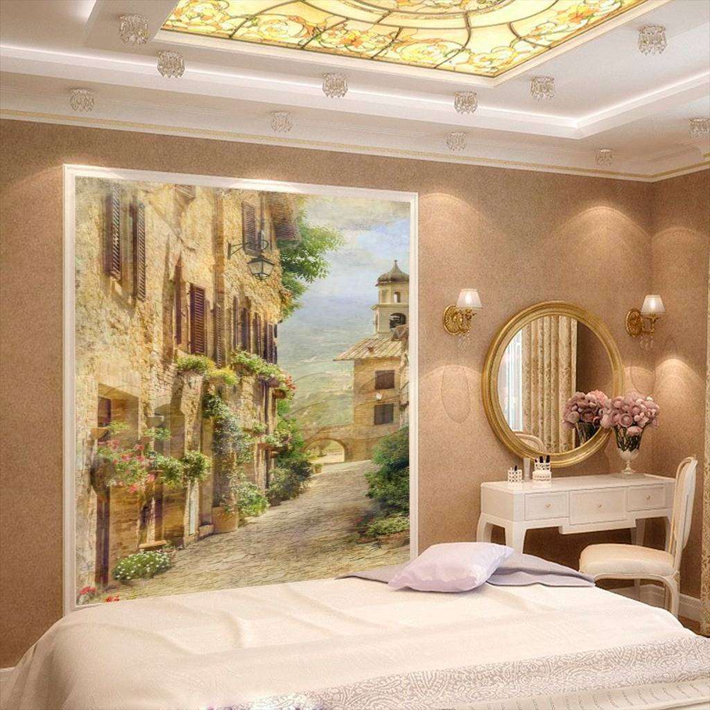 Фотообои в интерьере бежевая улочка, уходящая в горы  11-179 фото
