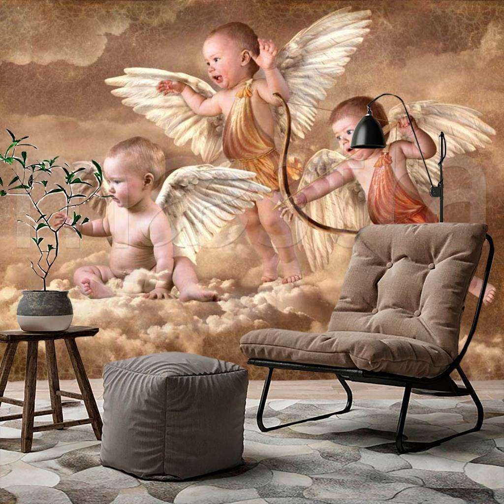 Фотообои в интерьере ангелы над облаками  9-167 фото
