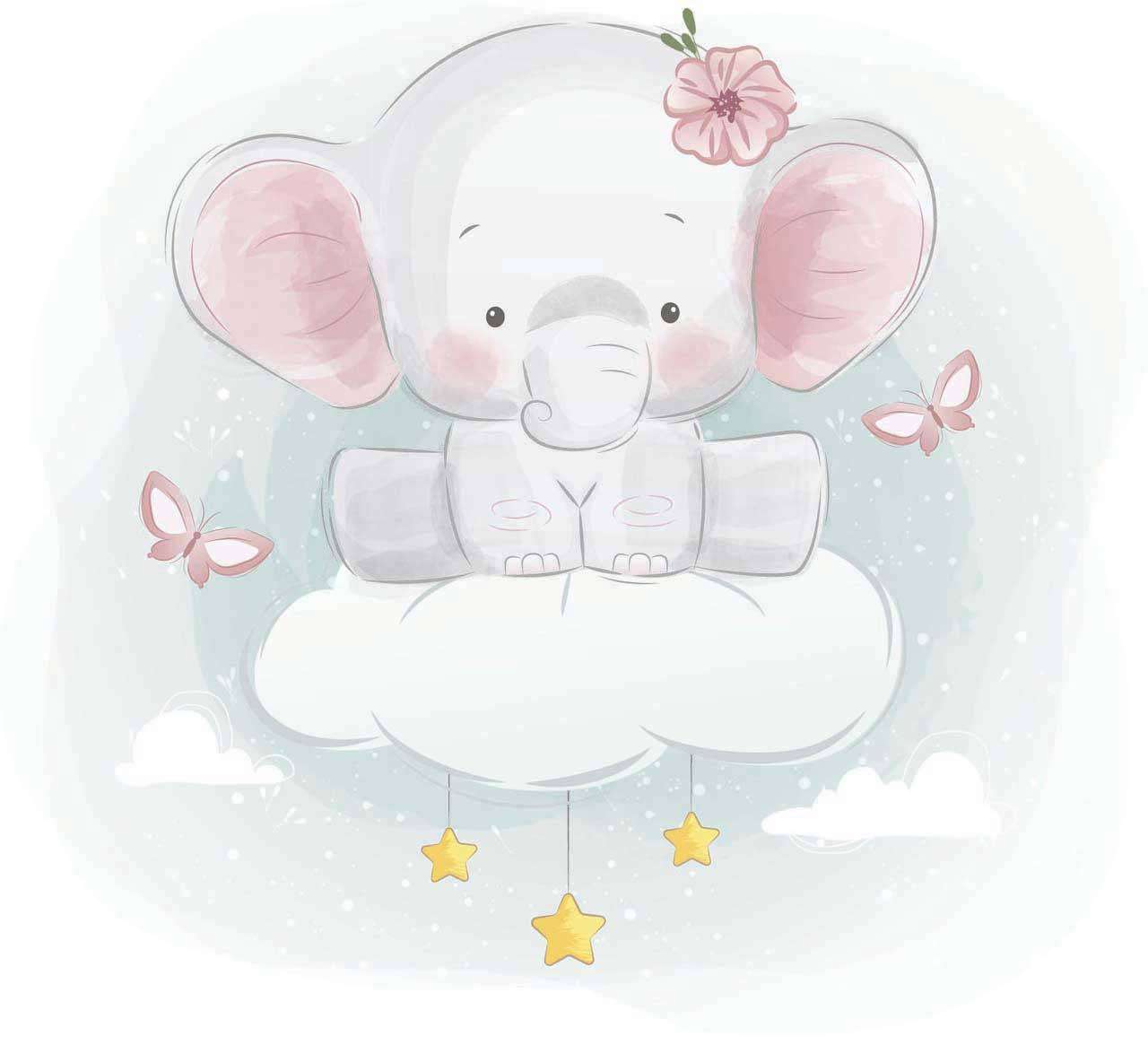 Фотообои в интерьере слоник на облачке  12-458 фото