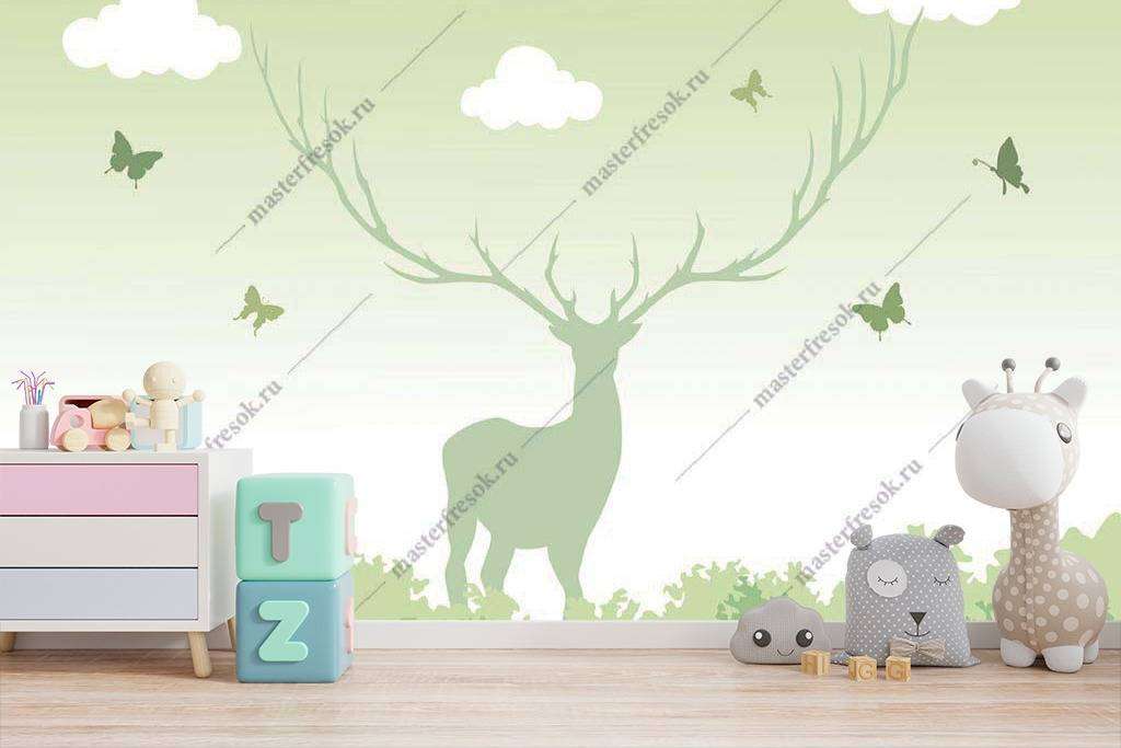 Фотообои в интерьере силуэт оленя  14-045 фото