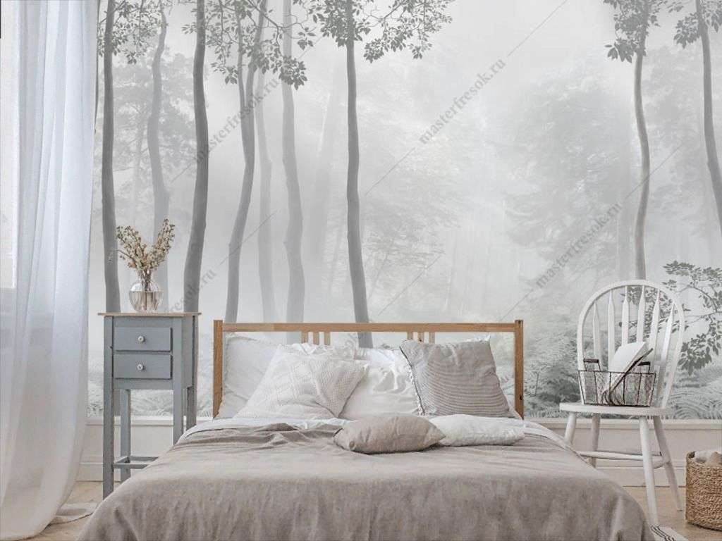 Фотообои в интерьере деревья в тумане  13-352 фото