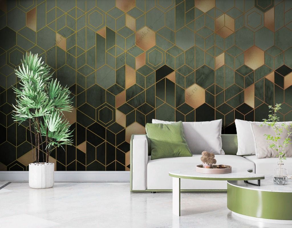 Фотообои Геометрия шестиугольники золотые  9-1511