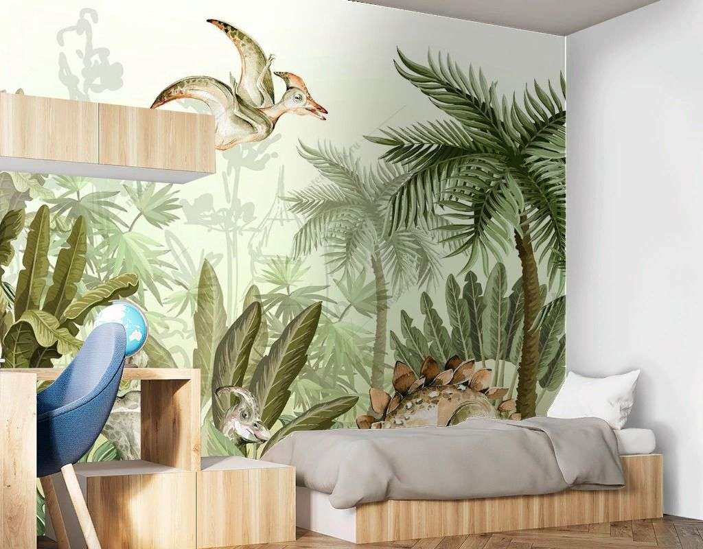 Фотообои в интерьере тропики с динозаврами  14-642 фото