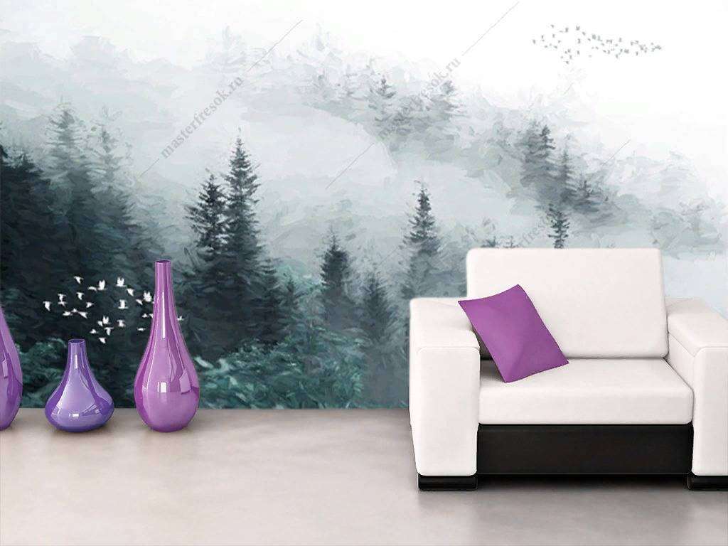 Фотообои в интерьере еловый лес  15-862 фото