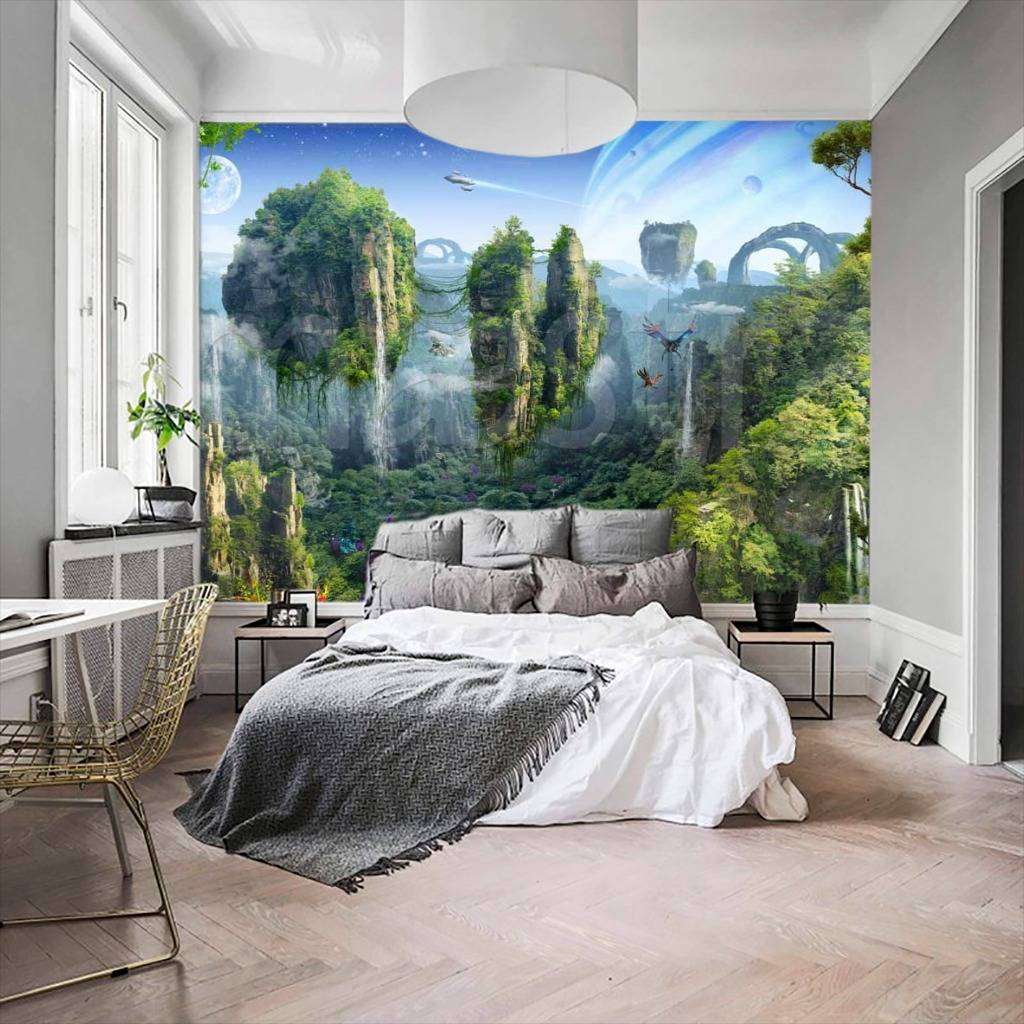Фотообои в интерьере фантастическая природа с летающими островами  11-155 фото