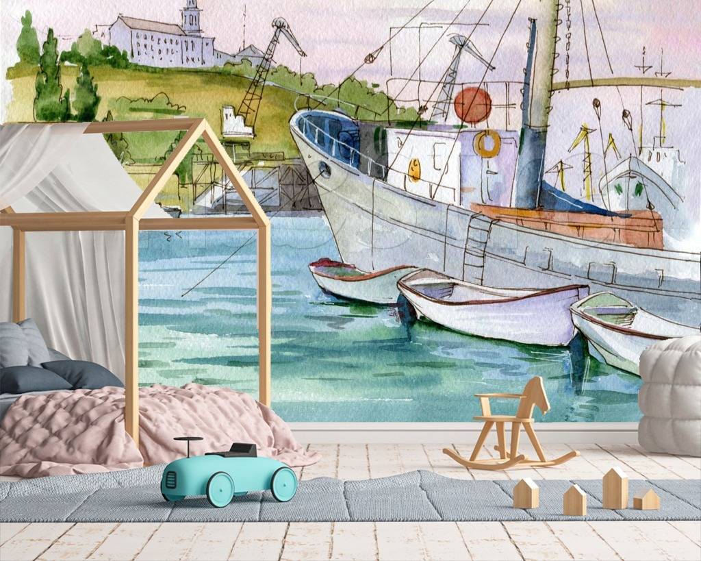 Фотообои Корабль подплывает к городу  12-355