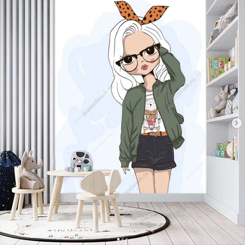 Фотообои в интерьере девочка с собачкой  12-1135 фото