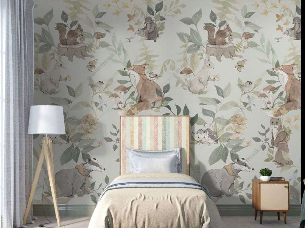 Фотообои в интерьере в детскую паттерн с животными    9-1874 фото