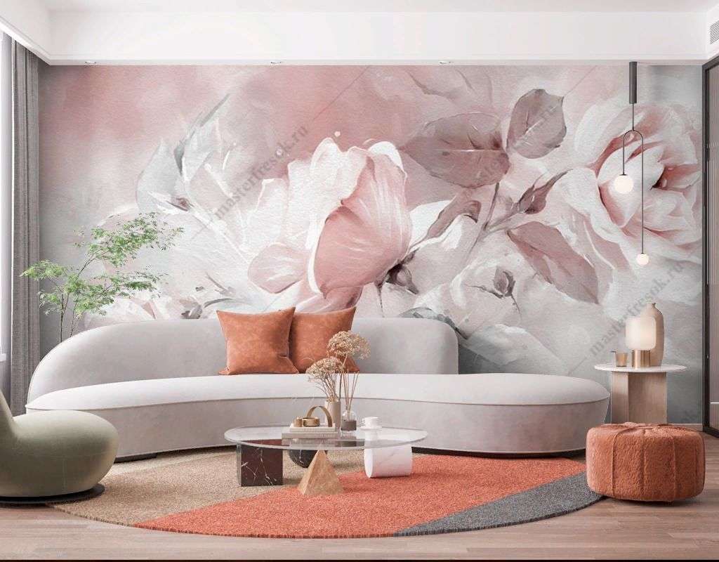 Фотообои в интерьере акварельные 3d розы  9-1680 фото