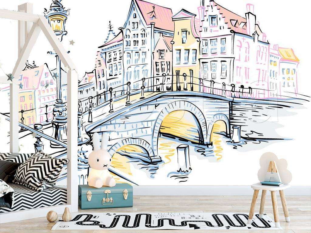 Фотообои в интерьере набережная графика  12-496 фото