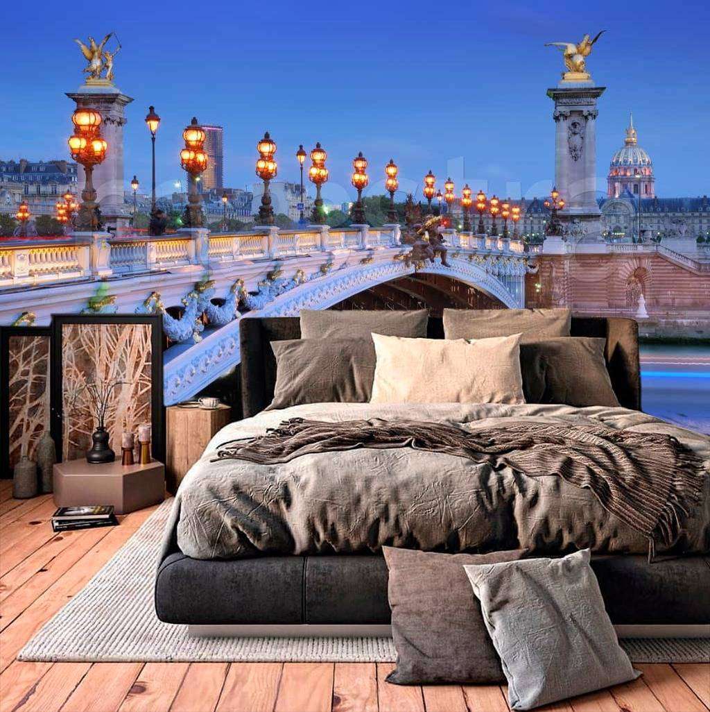 Фотообои в интерьере мост в париже с фонарями  9-794 фото