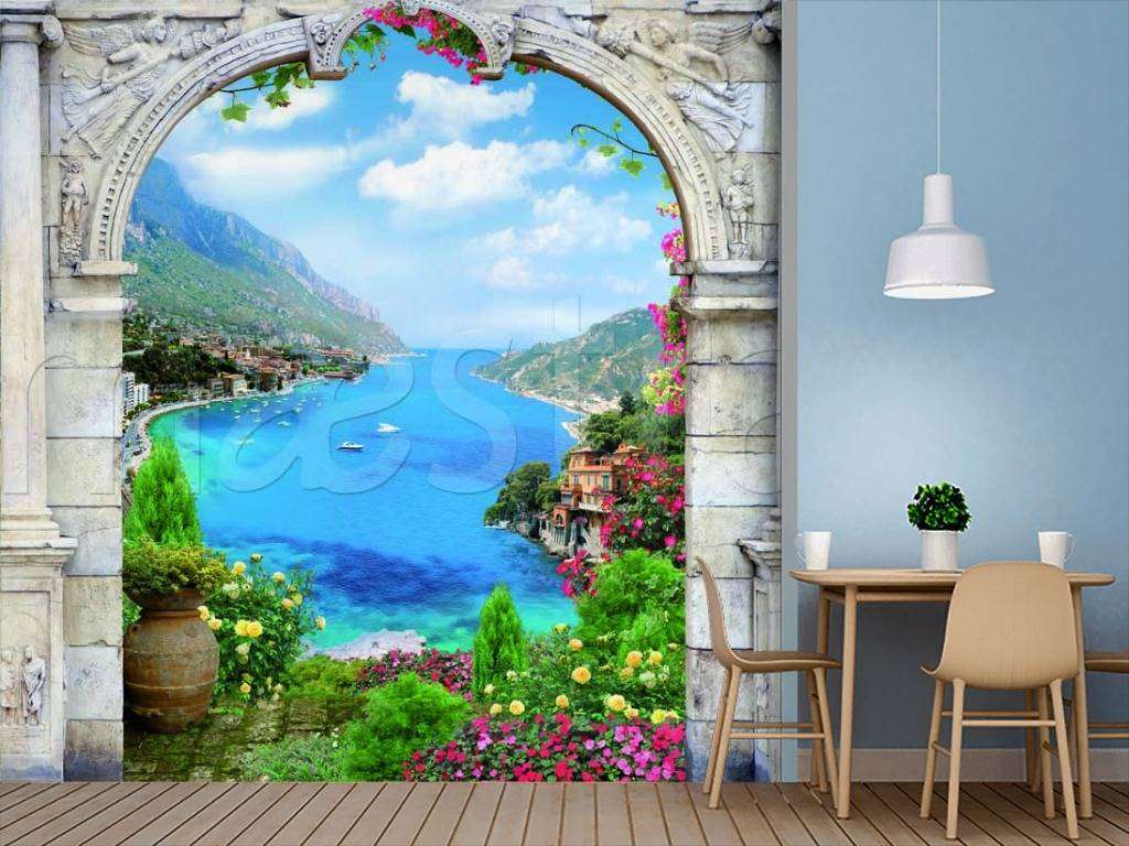 Фотообои в интерьере арка с выходом на море  11-060 фото