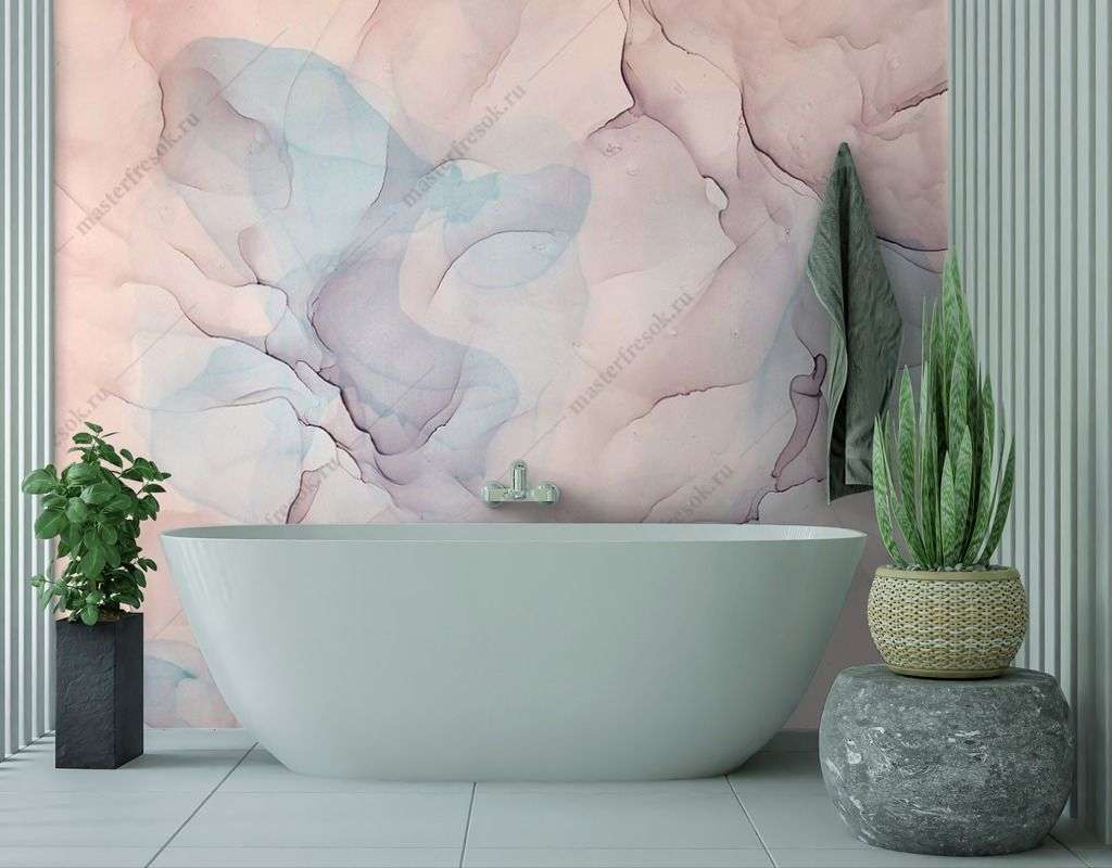 Фотообои в интерьере розовая акварель флюид  9-1500 фото
