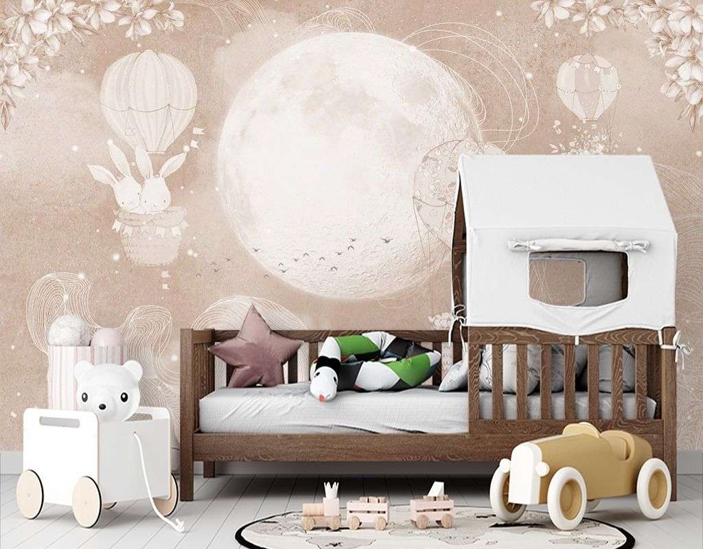 Фотообои в интерьере детские. зайка на шарике  12-1623 фото