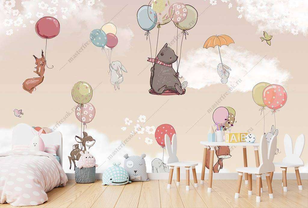 Фотообои в интерьере животные на шариках  14-053 фото