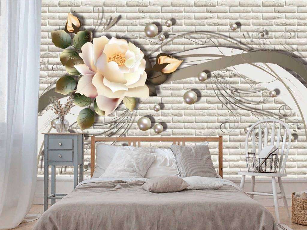 Фотообои в интерьере 3d бежевый цветок  10-832 фото