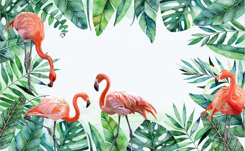 Фотообои в интерьере фламинго в папоротнике  15-544 фото