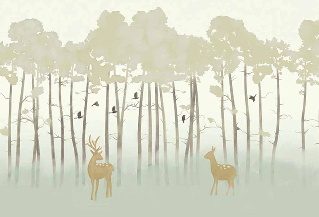 Фотообои в интерьере сказочный лес с оленями  15-293 фото