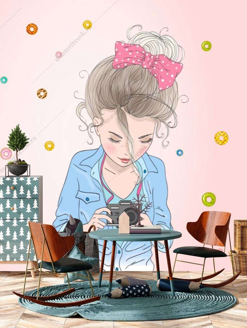 Фотообои в интерьере девушка с фотоаппаратом  14-233 фото