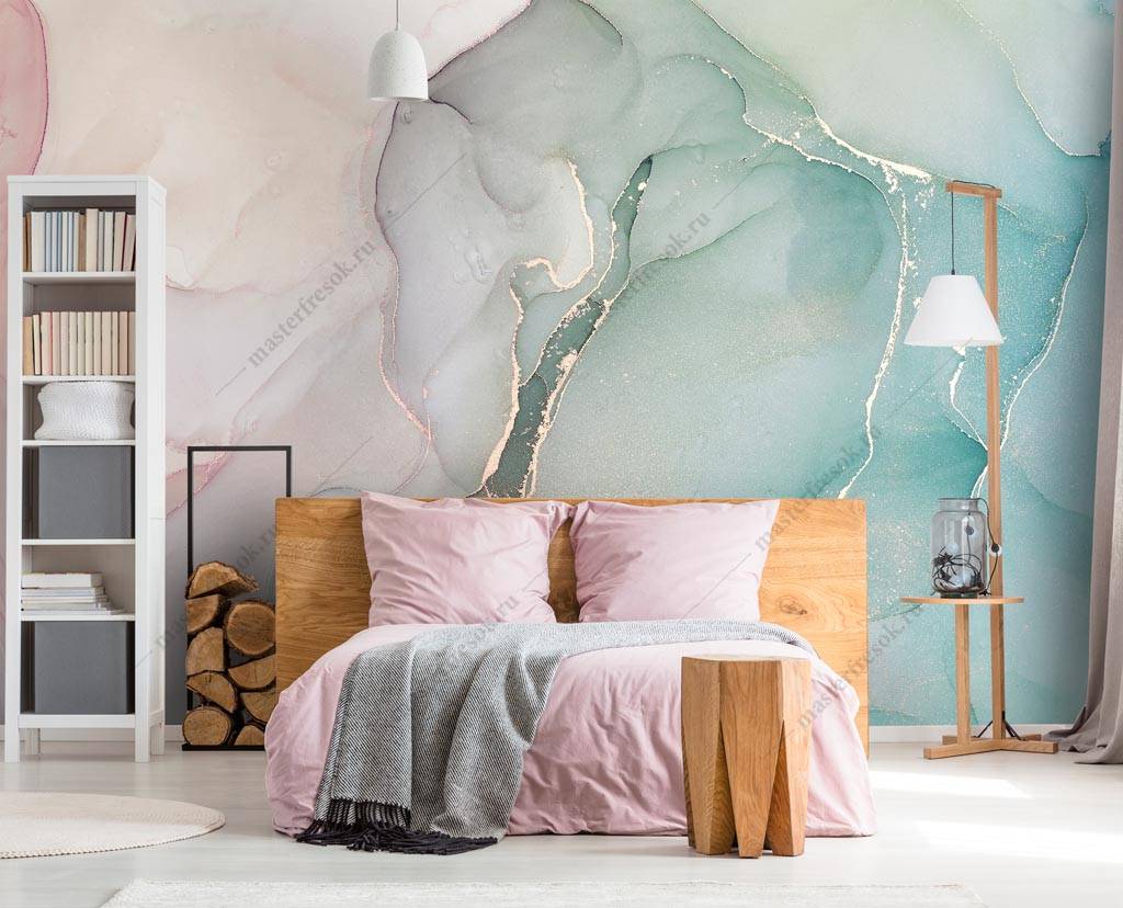 Фотообои Мятно-розовый флюид арт  9-1354