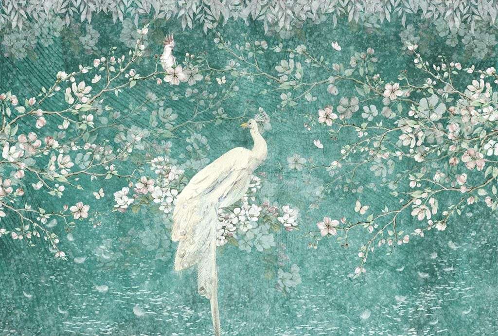 Фотообои в интерьере жар-птица в листьях  10-715 фото