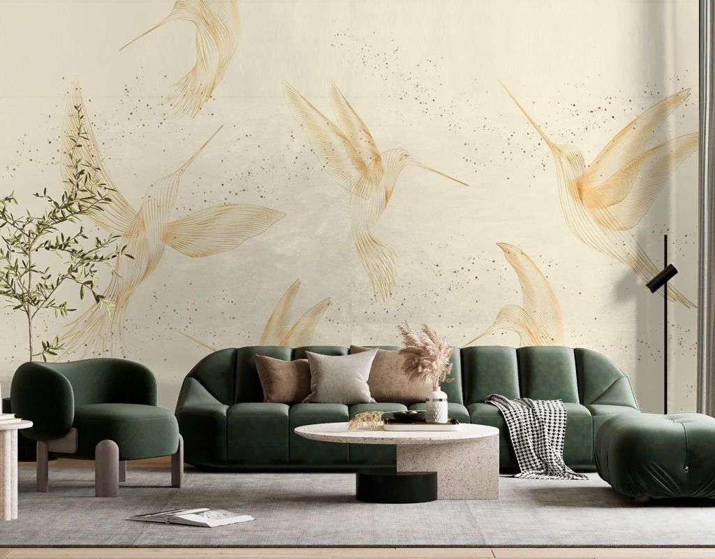 Фотообои в интерьере калибри на бежевом фоне  9-2107 фото