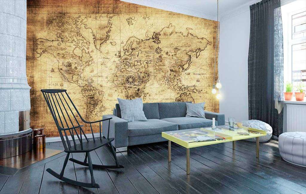 Фотообои в интерьере карта материков  9-433 фото