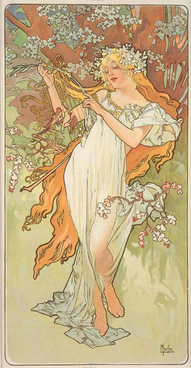 Фотообои в интерьере альфонс мариа муха – времена года - весна  8-173 фото