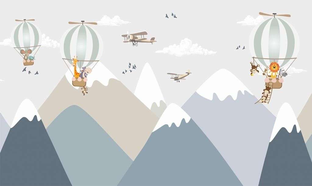 Фотообои в интерьере воздушные шары над горами  14-654 фото