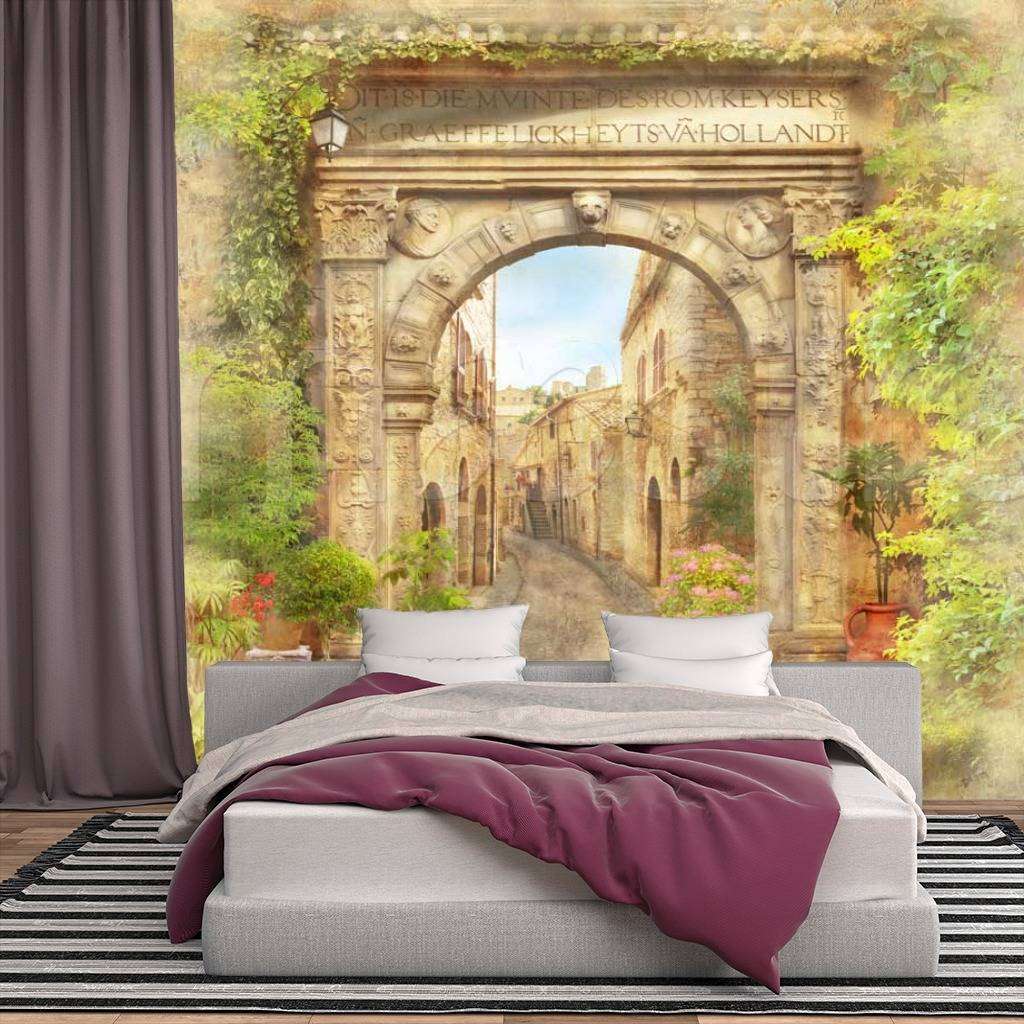 Фотообои в интерьере старинная улочка с классической аркой  11-053 фото
