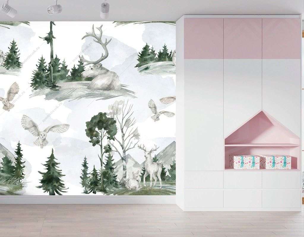 Фотообои в интерьере лесной фон с елочками  12-1497 фото