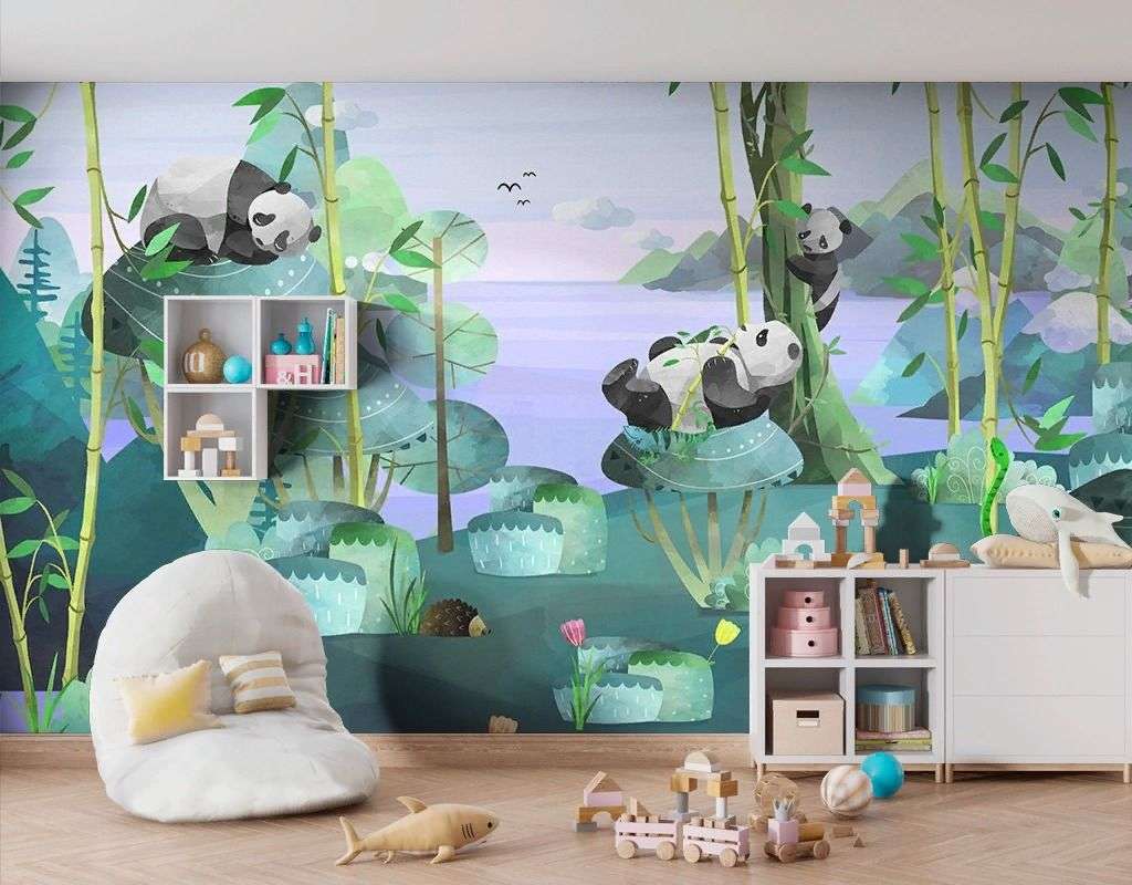 Фотообои в интерьере детские. панды в лесу   12-1614 фото