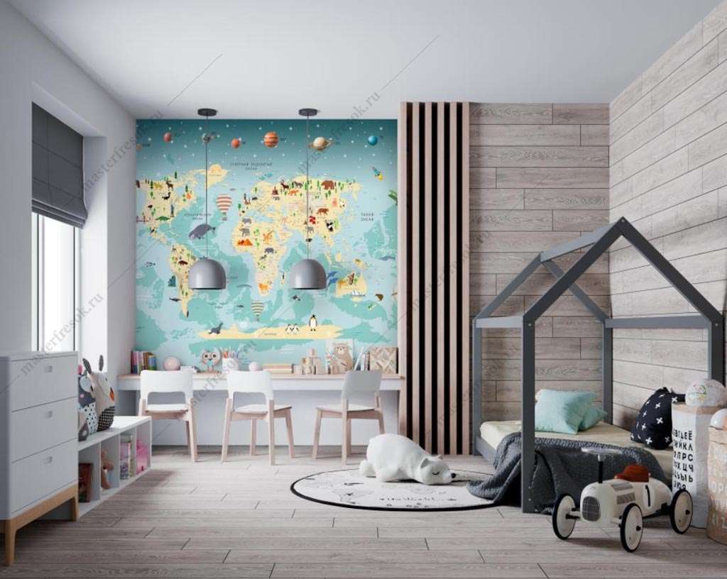 Фотообои в интерьере карта и планеты  12-1404 фото