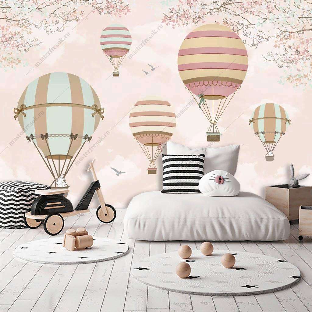 Фотообои в интерьере воздушные шары на бежевом фоне  14-159 фото