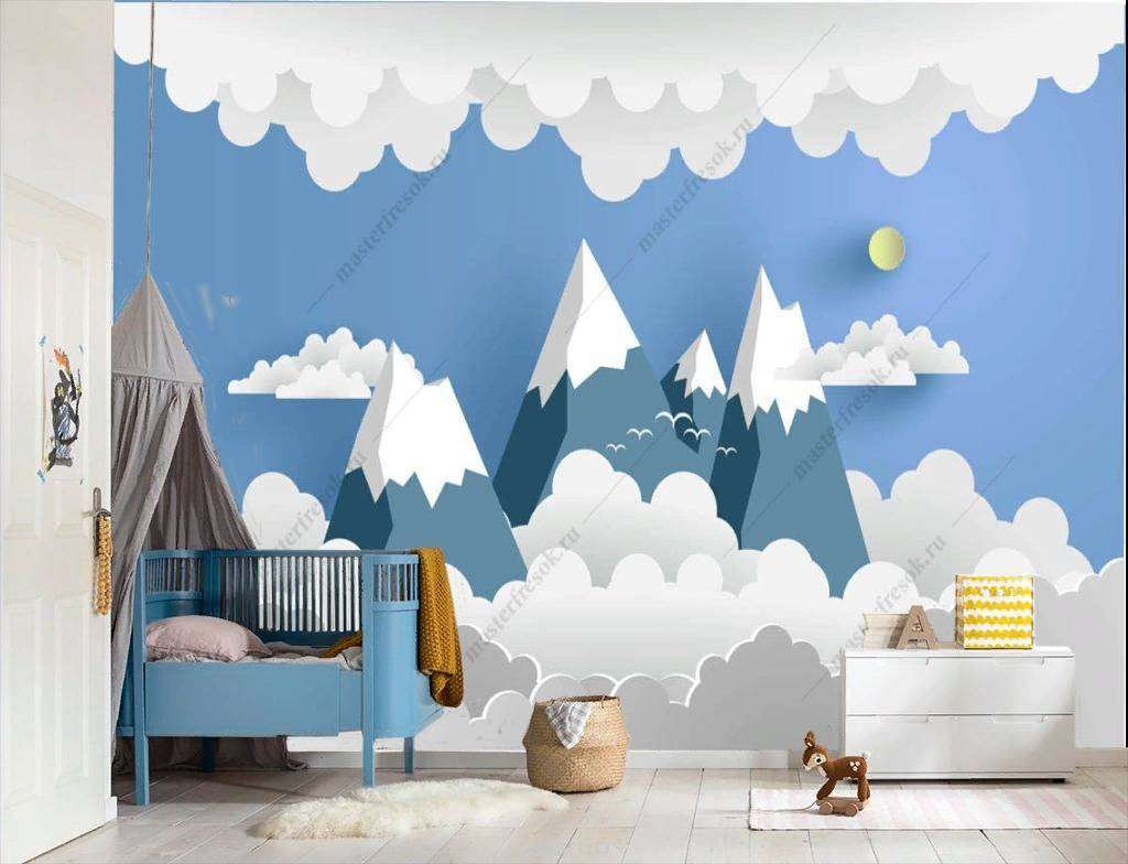 Фотообои в интерьере 3д горы в облаках  12-861 фото