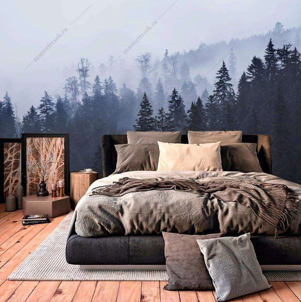 Фотообои в интерьере еловый лес в тумане  9-1170 фото