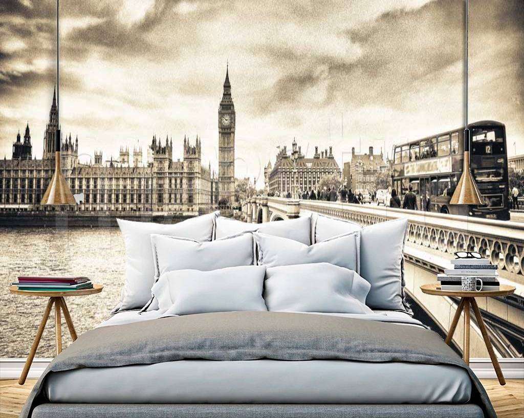 Фотообои в интерьере черно белая панорама лондона  9-505 фото