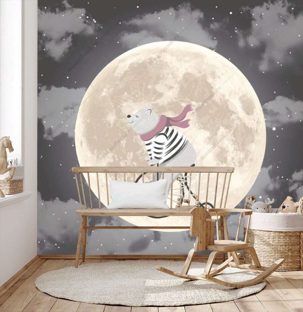 Фотообои в интерьере мишка на луне  14-277 фото