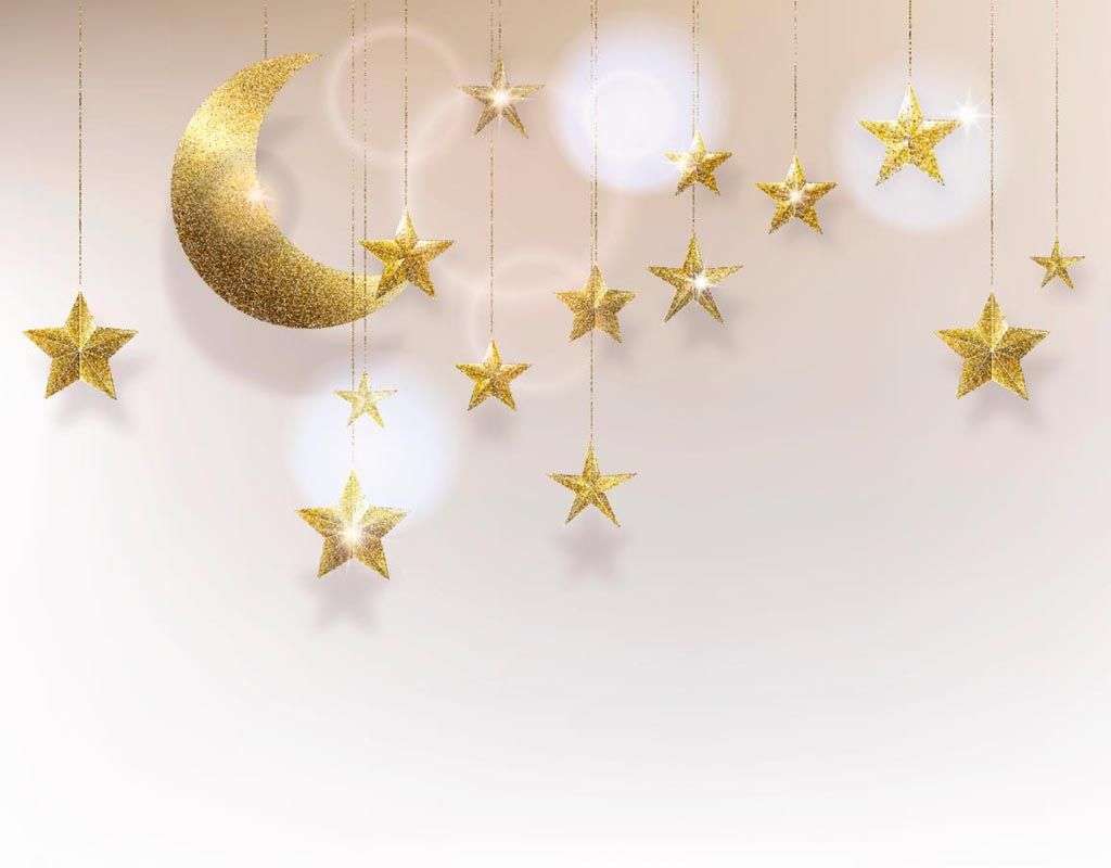 Фотообои в интерьере золотые звезды и месяц  14-213 фото